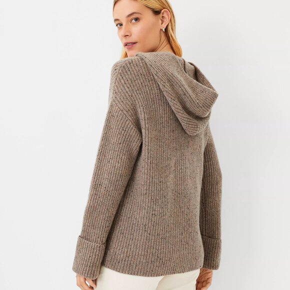 NWOT Ann Taylor Flecked Cashmere Ribbed Hoodie Thick - Picture 3 of 14